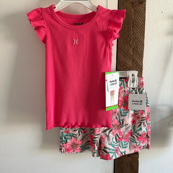 New Hurley Pink Top and Floral Shorts Set Size 3T Toddler Girl - Picture 5 of 12
